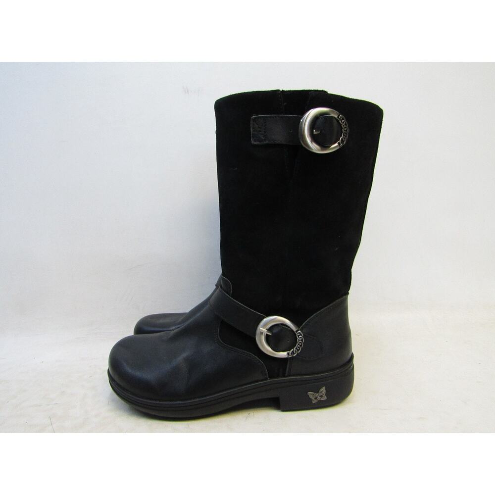 ALEGRIA Womens Size 38 EUR Black Leather Suede Zip Buckle Fashion Boots